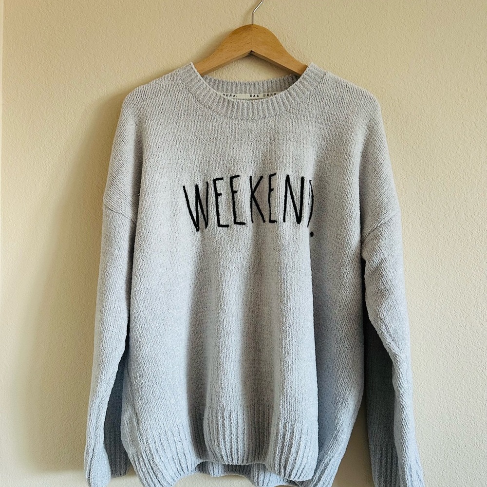 Rae Dunn Light Gray Weekend Crewneck Sweater
